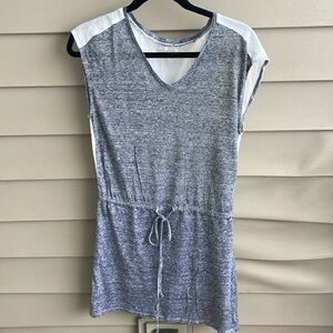 Sundays 100% Linen White Black Striped Sleeveless‎ Drawstring Waist Dress Small